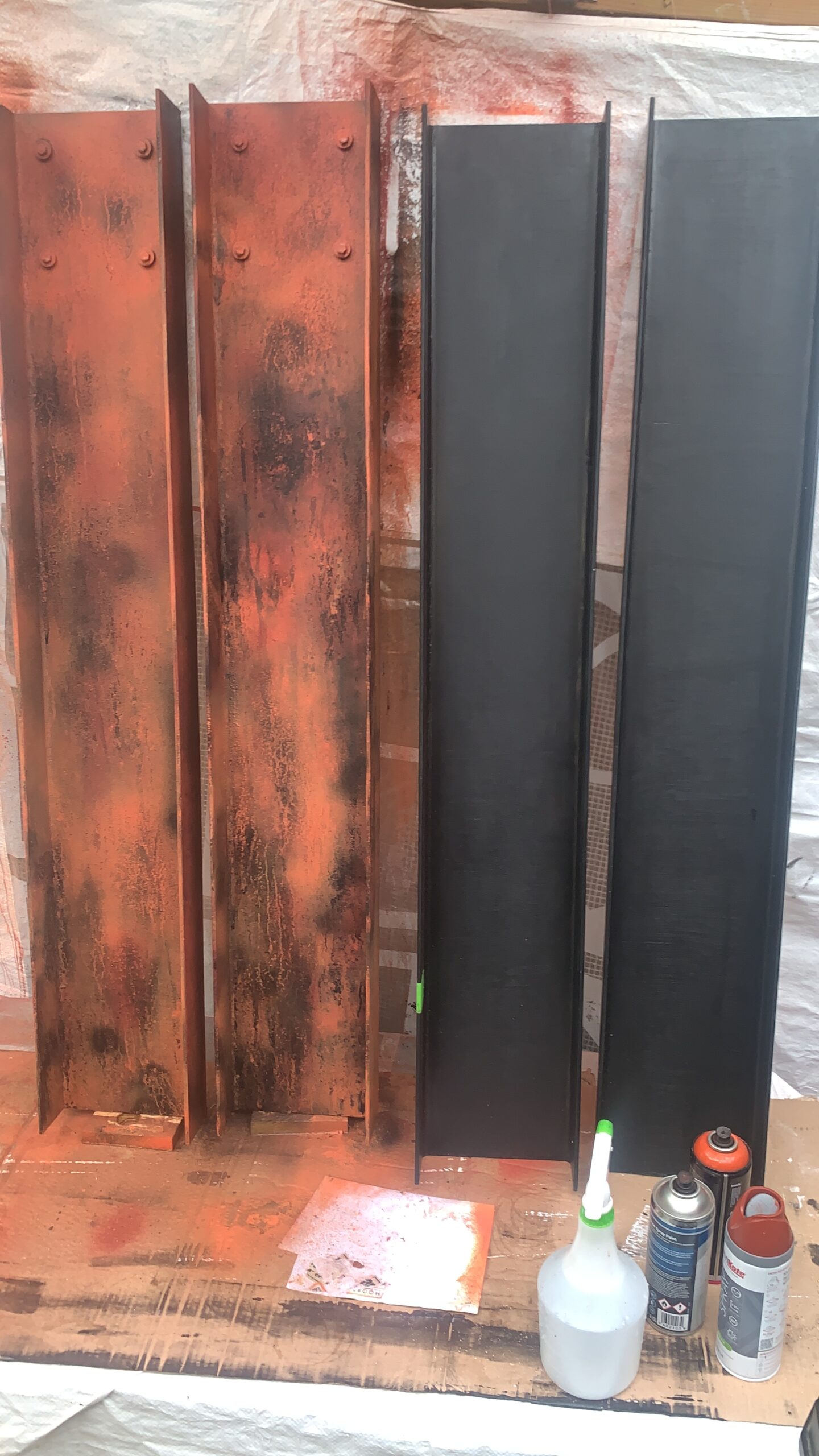 Iron girders making - before & after paint effect